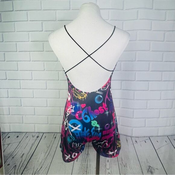 Shein Graffiti Print Backless Unitard Romper - Medium - Picture 12 of 16